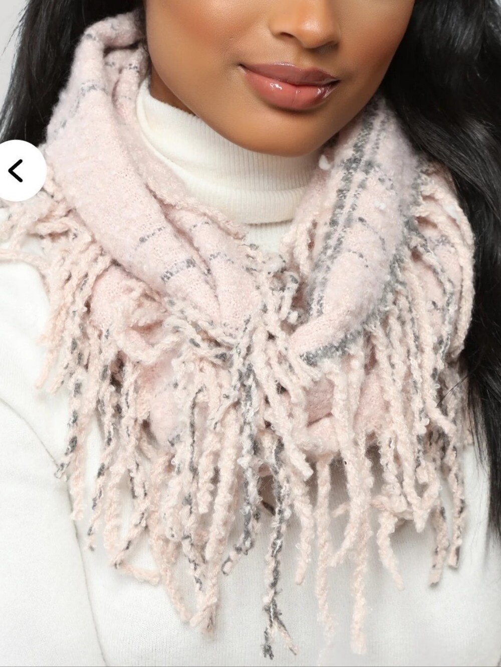 Fashion Nova Blush Plaid Infinity Fringe Scarf